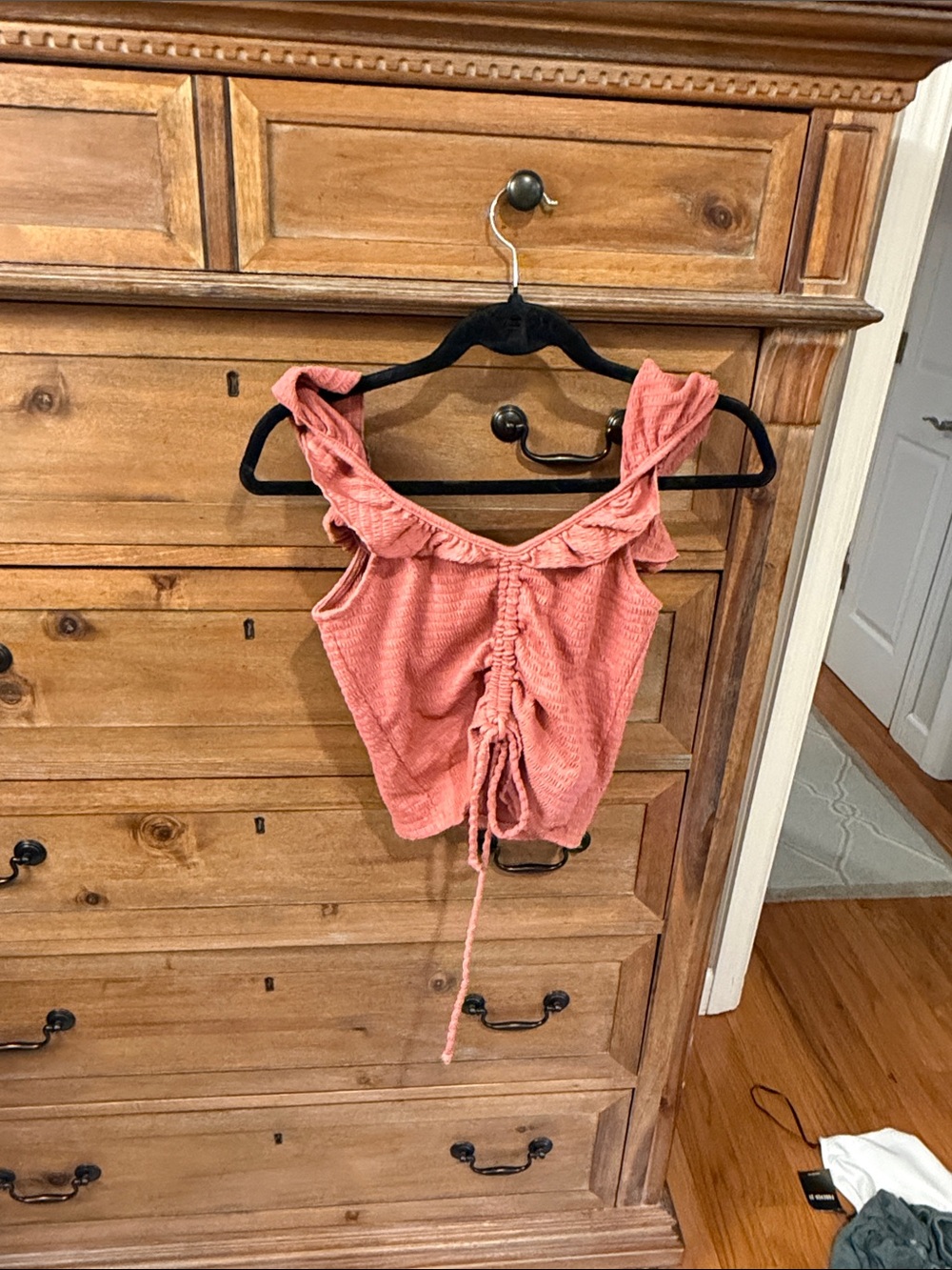 Pink Lily Coral Ruched Ruffle Tank
